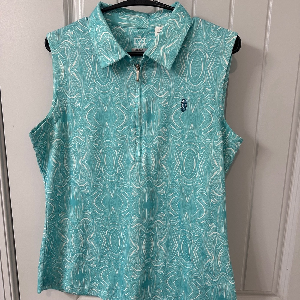 Cutter & Buck Teal Swirl Sleeveless Zip Polo